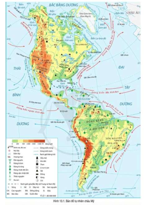 Đọc thông tin và quan sát hình 13.1, Xác định vị trí và phạm vi châu Mỹ (ảnh 1)