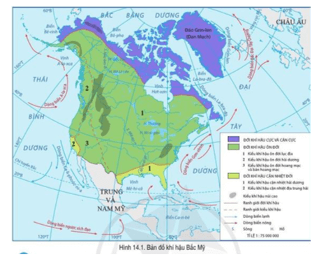 Đọc thông tin và quan sát hình 14.1, hãy trình bày sự phân hóa khí hậu ở Bắc Mỹ (ảnh 1)
