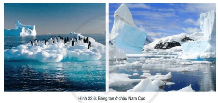 Đọc thông tin và quan sát hình 22.6, mô tả kịch bản về sự thay đổi thiên nhiên châu Nam Cực (ảnh 1)