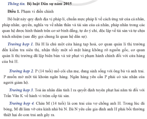 Chuyên đề KTPL 11 (Cánh diều) Bài 6: Khái niệm, các nguyên tắc của pháp luật dân sự | Giáo dục kinh tế và pháp luật 11 (ảnh 1)