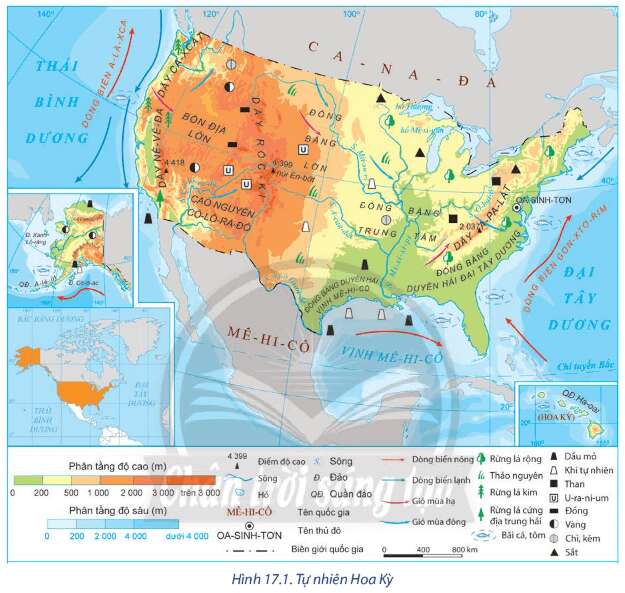 Địa lí 11 (Chân trời sáng tạo) Bài 17: Vị trí địa lí, điều kiện tự nhiên, dân cư và xã hội Hoa Kỳ (ảnh 2)