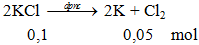 Phản ứng điện phân nóng chảy: 2KCl -dpnc→ 2K + Cl2 (ảnh 1)