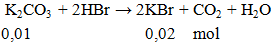 K2CO3 + 2HBr → 2KBr + CO2 + H2O | K2CO3 ra KBr  (ảnh 2)