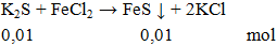 K2S + FeCl2 → FeS ↓ + 2KCl | K2S ra FeS (ảnh 1)