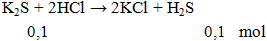 K2S + 2HCl → 2KCl + H2S | K2S ra KCl | K2S ra H2S (ảnh 1)