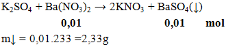 K2SO4 + Ba(NO3)2 → 2KNO3 + BaSO4(↓) | K2SO4 ra KNO3 (ảnh 1)