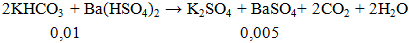 2KHCO3 + Ba(HSO4)2 → K2SO4 + BaSO4+ 2CO2 + 2H2O |KHCO3 ra K2SO4 (ảnh 2)