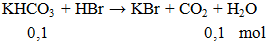 KHCO3 + HBr → KBr + CO2 + H2O | KHCO3 ra KBr (ảnh 1)