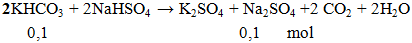 2KHCO3 + 2NaHSO4 → K2SO4 + Na2SO4+ 2CO2 + 2H2O | KHCO3 ra K2SO4 (ảnh 1)