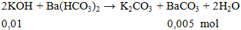 2KOH + Ba(HCO3)2 → K2CO3 + BaCO3 + 2H2O | KOH ra K2CO3 (ảnh 1)