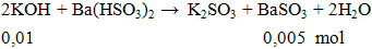 2KOH + Ba(HSO3)2 → K2SO3 + BaSO3 + 2H2O | KOH ra K2SO3 (ảnh 1)