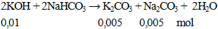 2KOH + 2NaHCO3 → K2CO3 + Na2CO3 + 2H2O | KOH ra K2CO3 (ảnh 1)