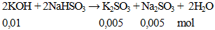 2KOH + 2NaHSO3 → K2SO3 + Na2SO3 + 2H2O | KOH ra K2CO3 (ảnh 1)