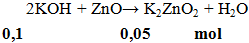 2KOH + ZnO → K2ZnO2 + H2O | KOH ra K2ZnO2 (ảnh 1)