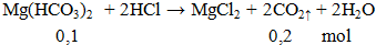 Mg(HCO3)2 + 2HCl → MgCl2 + 2CO2↑ + 2H2O | Mg(HCO3)2 ra MgCl2 (ảnh 1)