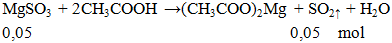 MgSO3 + CH3COOH → (CH3COO)2Mg + SO2↑ + H2O | MgSO3 ra (CH3COO)2Mg (ảnh 1)