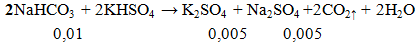 2NaHCO3 + 2KHSO4 → K2SO4 + Na2SO4+ 2CO2↑ + 2H2O | NaHCO3 ra Na2SO4 (ảnh 1)