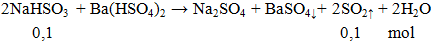 2NaHSO3 + Ba(HSO4)2 → Na2SO4 + BaSO4 ↓ + 2SO2 ↑ + 2H2O | NaHSO3 ra Na2SO4 (ảnh 1)