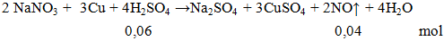 2NaNO3 + 3Cu + 4H2SO4 → Na2SO4 + 3CuSO4 + 2NO ↑ + 4H2O | NaNO3 ra Na2SO4 (ảnh 1)