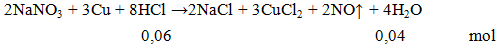 2NaNO3 + 3Cu + 8HCl → 2NaCl + 3CuCl2 + 2NO ↑ + 4H2O | NaNO3 ra NaCl (ảnh 1)