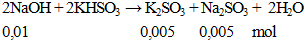 2NaOH + 2KHSO3 → K2SO3 + Na2SO3 + 2H2O | NaOH ra K2SO3 (ảnh 1)