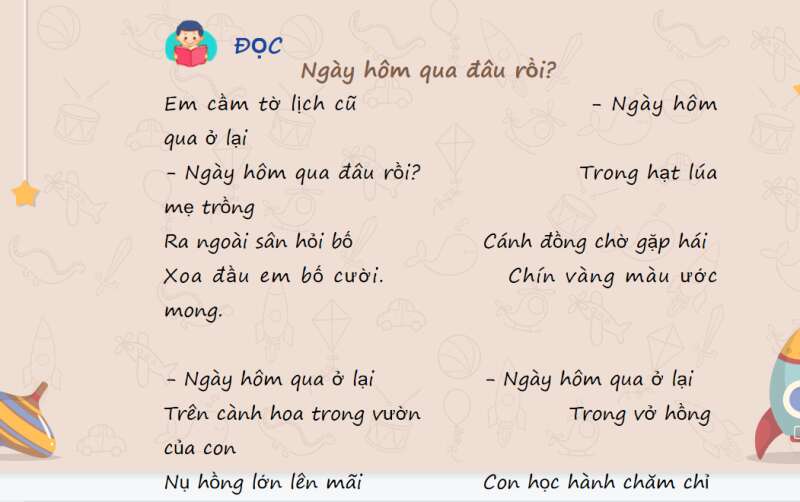 Giáo án điện tử Ngày hôm qua đâu rồi?| Bài giảng PPT Tiếng Việt lớp 2 Kết nối tri thức (ảnh 4)