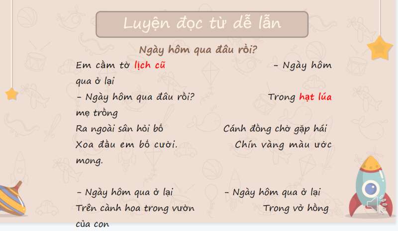 Giáo án điện tử Ngày hôm qua đâu rồi?| Bài giảng PPT Tiếng Việt lớp 2 Kết nối tri thức (ảnh 5)