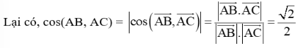 Cho ba điểm A(2; – 1), B(1; 2) và C(4; – 2). Tính số đo góc BAC (ảnh 2)