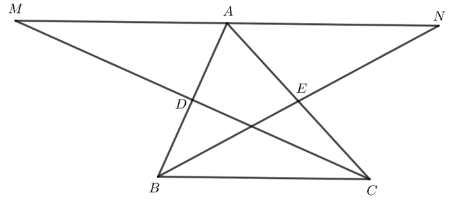 Cho tam giác ABC. Gọi D là trung điểm của AB. Trên tia đối của tia DC (ảnh 1)