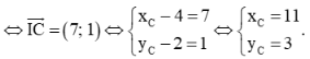 Trong mặt phẳng toạ độ Oxy, cho ba điểm không thẳng hàng A(– 3; 1), B(– 1; 3), I(4; 2) (ảnh 1)