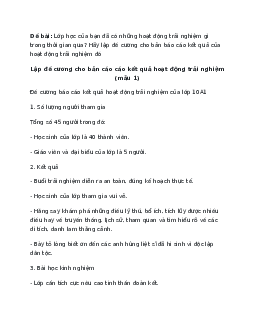 Mẫu Lập đề cương cho bản cáo cáo kết quả hoạt động trải nghiệm(hay nhất)