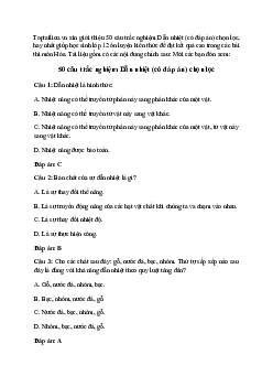 50 câu trắc nghiệm Dẫn nhiệt  (có đáp án) chọn lọc