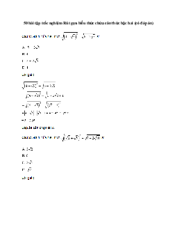 50 bài tập trắc nghiệm Rút gọn biểu thức chứa căn thức bậc hai (có đáp án)