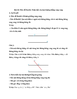 Lý thuyết Tiên đề Euclid. Tính chất của hai đường thẳng song song (Kết nối tri thức) Toán 7