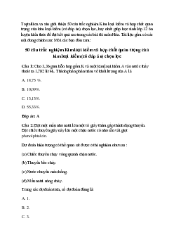 50 câu trắc nghiệm Kim loại kiềm và hợp chất quan trọng của kim loại kiềm (có đáp án) chọn lọc