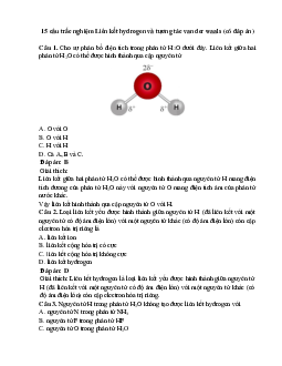 15 câu trắc nghiệm Liên kết hydrogen và tương tác van der waals Kết nối tri thức (có đáp án 2023) CHỌN LỌC