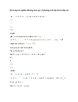 30 bài tập trắc nghiệm Phương trình quy về phương trình bậc hai (có đáp án)
