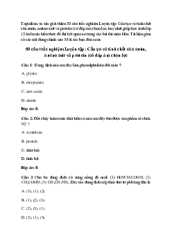 50 câu trắc nghiệm Luyện tập: Cấu tạo và tính chất của amin, amino axit và protein  (có đáp án) chọn lọc