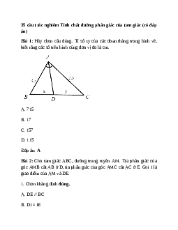 35 câu trắc nghiệm Tính chất đường phân giác của tam giác (có đáp án).docx