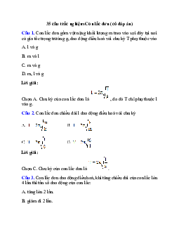 35 câu trắc nghiệm Con lắc đơn (có đáp án)