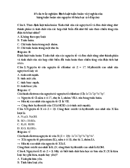 15 câu trắc nghiệm Định luật tuần hoàn và ý nghĩa của bảng tuần hoàn các nguyên tố hóa học Cánh diều (có đáp án 2023) CHỌN LỌC