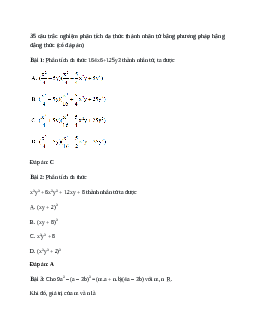 35 câu trắc nghiệm Phân tích đa thức thành nhân tử bằng phương pháp hằng đẳng thức (có đáp án).docx