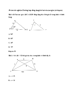 35 câu trắc nghiệm Trường hợp đồng dạng thứ hai của tam giác (có đáp án).docx