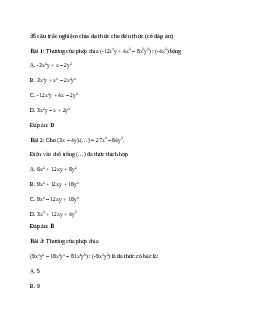 35 câu trắc nghiệm Chia đa thức cho đơn thức (có đáp án).docx