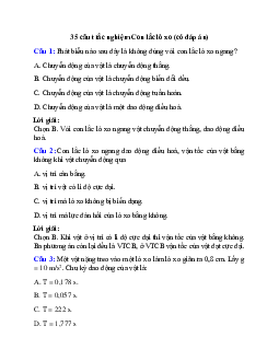 35 câu trắc nghiệm Con lắc lò xo (có đáp án)