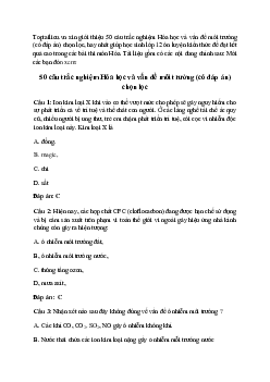 50 câu trắc nghiệm Hóa học và vấn đề môi trường  (có đáp án) chọn lọc