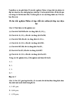 50 câu trắc nghiệm Nhôm và hợp chất của nhôm  (có đáp án) chọn lọc