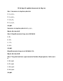 30 bài tập trắc nghiệm Saccarozơ (có đáp án)