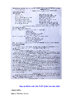 Đề thi chính thức THPT Quốc gia môn Ngữ văn năm 2022 (Có đáp án)