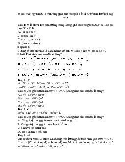 46 câu trắc nghiệm Giá trị lượng giác của một góc bất kì từ 0 độ đến 180 độ Kết nối tri thức (có đáp án 2023) CHỌN LỌC